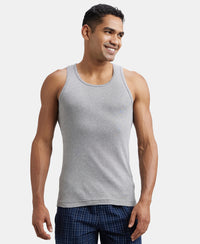 Super Combed Cotton Rib Round Neck Sleeveless Vest - Grey Melange & Teal Green-5