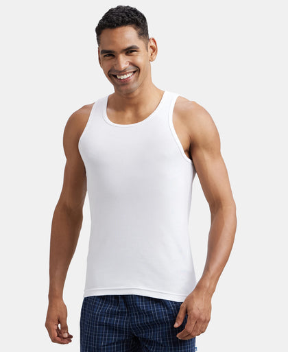 Super Combed Cotton Rib Round Neck Sleeveless Vest - White-5