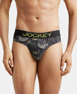 Super Combed Cotton Elastane Printed Brief with Ultrasoft Waistband - Black & Empire Yellow-1