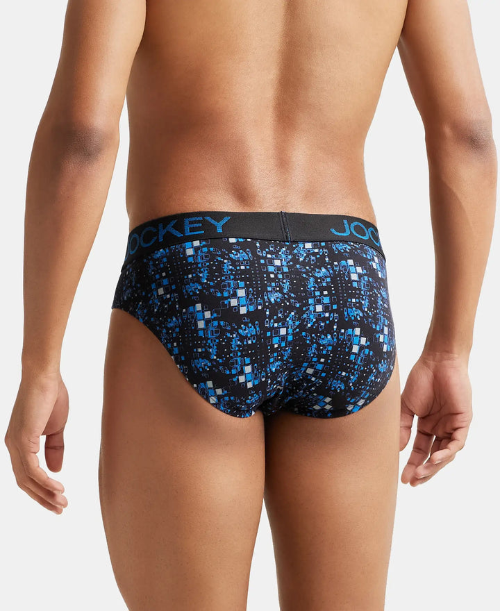 Super Combed Cotton Elastane Printed Brief with Ultrasoft Waistband - Black & Sky Driver-3