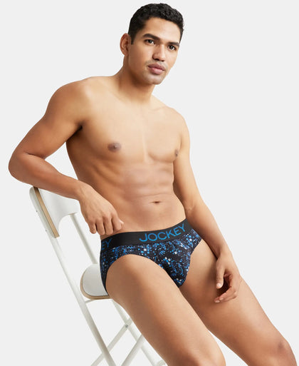 Super Combed Cotton Elastane Printed Brief with Ultrasoft Waistband - Black & Sky Driver-5
