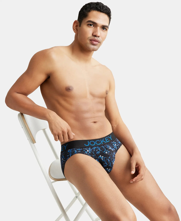 Super Combed Cotton Elastane Printed Brief with Ultrasoft Waistband - Black & Sky Driver-5