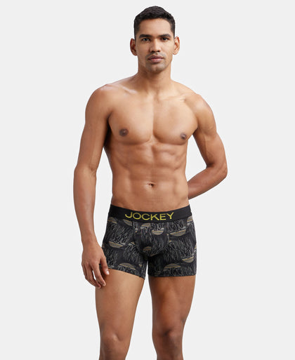 Super Combed Cotton Elastane Printed Trunk with Ultrasoft Waistband - Black & Empire Yellow-5