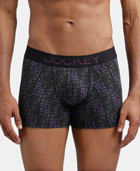 Super Combed Cotton Elastane Printed Trunk with Ultrasoft Waistband - Black & Plum-1