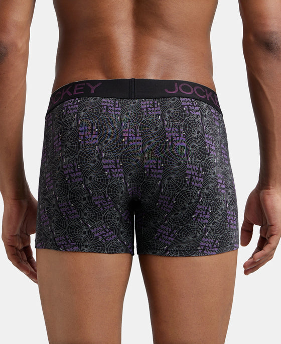 Super Combed Cotton Elastane Printed Trunk with Ultrasoft Waistband - Black & Plum-3