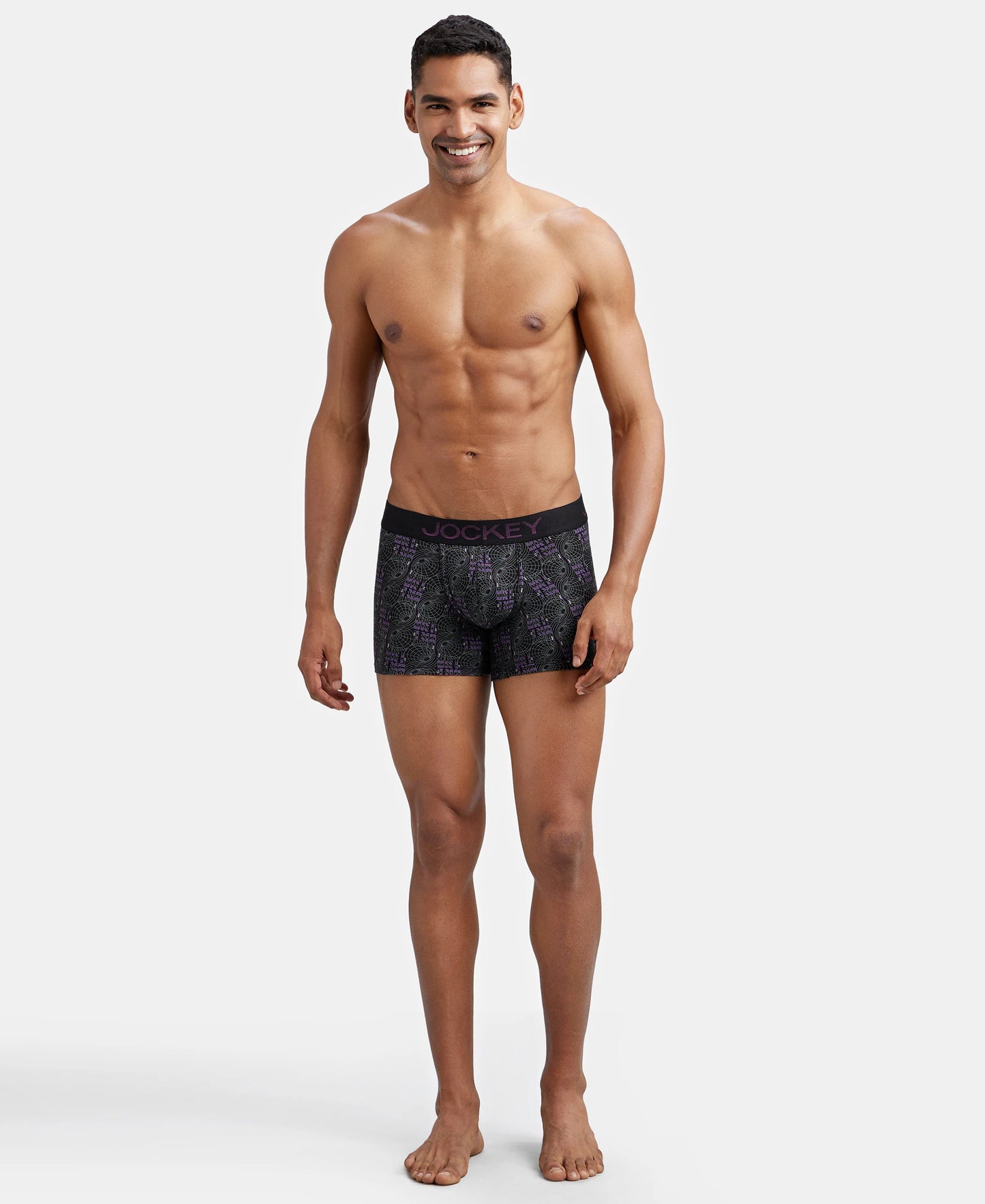 Super Combed Cotton Elastane Printed Trunk with Ultrasoft Waistband - Black & Plum-4