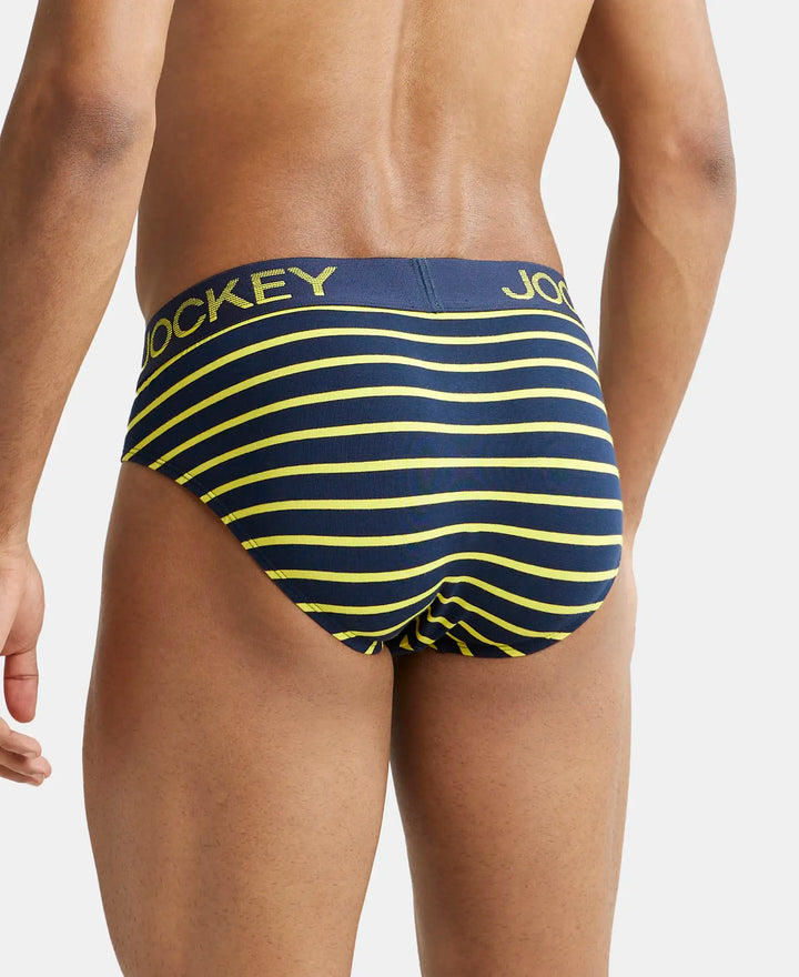 Super Combed Cotton Elastane Stripe Brief with Ultrasoft Waistband - Navy Blue & Empire Yellow Striped-3