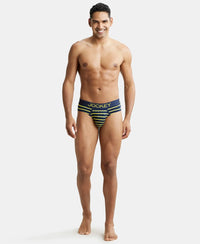 Super Combed Cotton Elastane Stripe Brief with Ultrasoft Waistband - Navy Blue & Empire Yellow Striped-4
