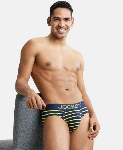 Super Combed Cotton Elastane Stripe Brief with Ultrasoft Waistband - Navy Blue & Empire Yellow Striped-5