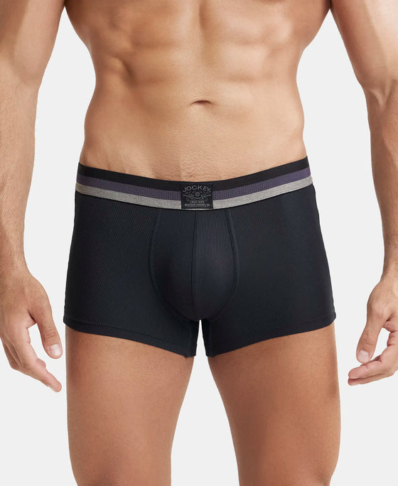 Microfiber Elastane Rib Solid Trunk with StayDry Treatment - Black-1