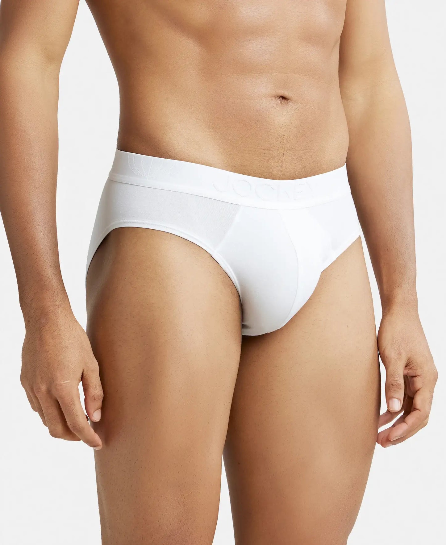 Tencel Micro Modal Cotton Elastane Solid Brief with Natural StayFresh Properties - White-2