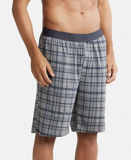 Tencel Micro Modal Cotton Elastane Stretch Regular Fit Checkered Sleep Shorts with Side Pockets - Mid Grey Melange & Ash Grey-2