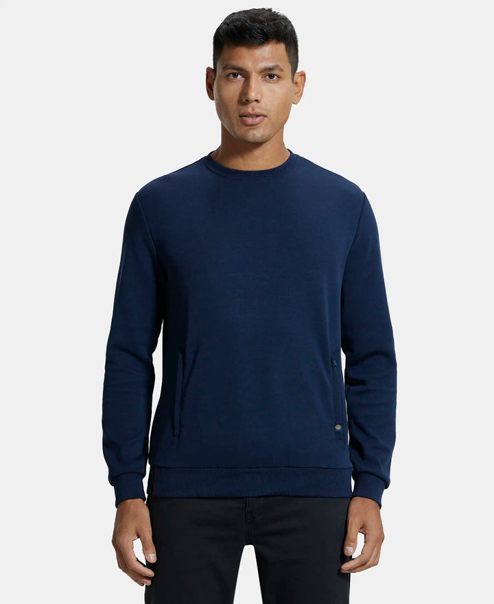 Super Combed Cotton Rich Plated Sweatshirt with Zipper Pockets - Navy-1