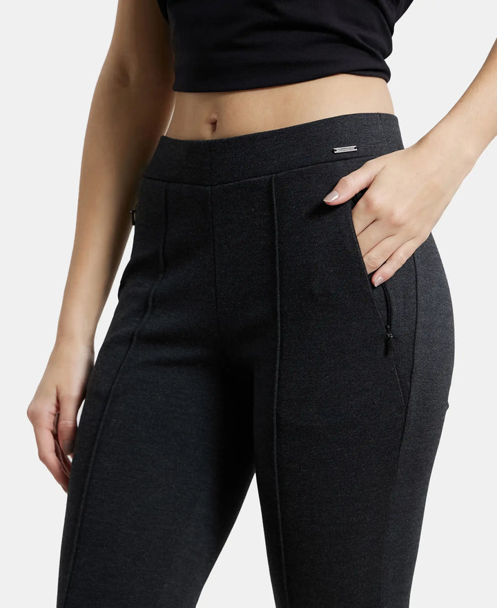 Rayon Nylon Elastane Treggings with Side Zipper Pockets - Black Melange-6