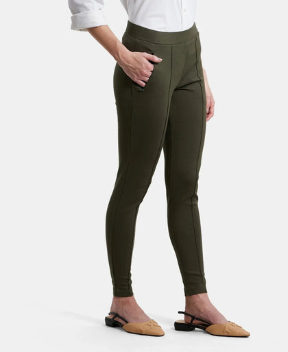 Rayon Nylon Elastane Treggings with Side Zipper Pockets - Deep Depths-2