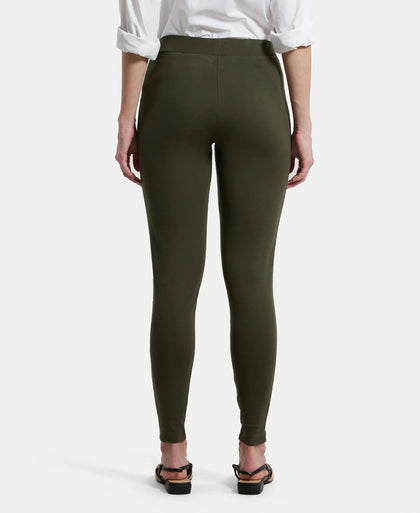 Rayon Nylon Elastane Treggings with Side Zipper Pockets - Deep Depths-3