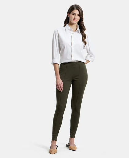 Rayon Nylon Elastane Treggings with Side Zipper Pockets - Deep Depths-4