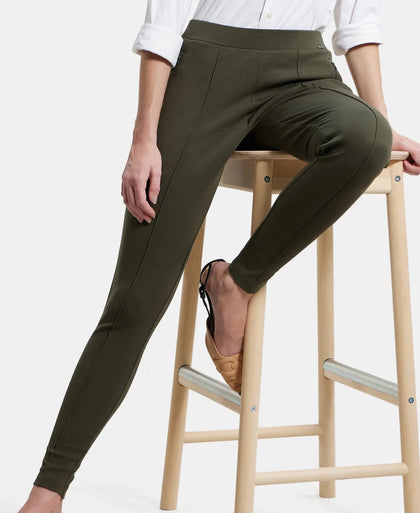Rayon Nylon Elastane Treggings with Side Zipper Pockets - Deep Depths-5