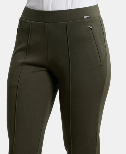 Rayon Nylon Elastane Treggings with Side Zipper Pockets - Deep Depths-6