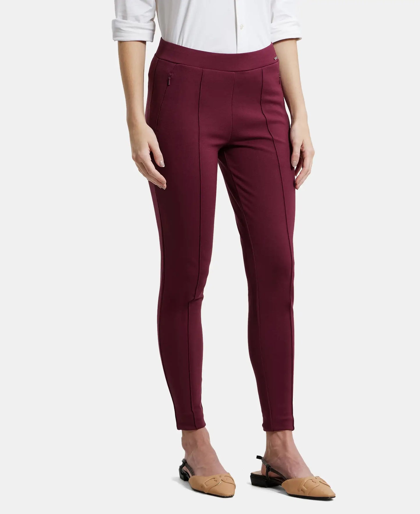 Rayon Nylon Elastane Treggings with Side Zipper Pockets - Fig-2