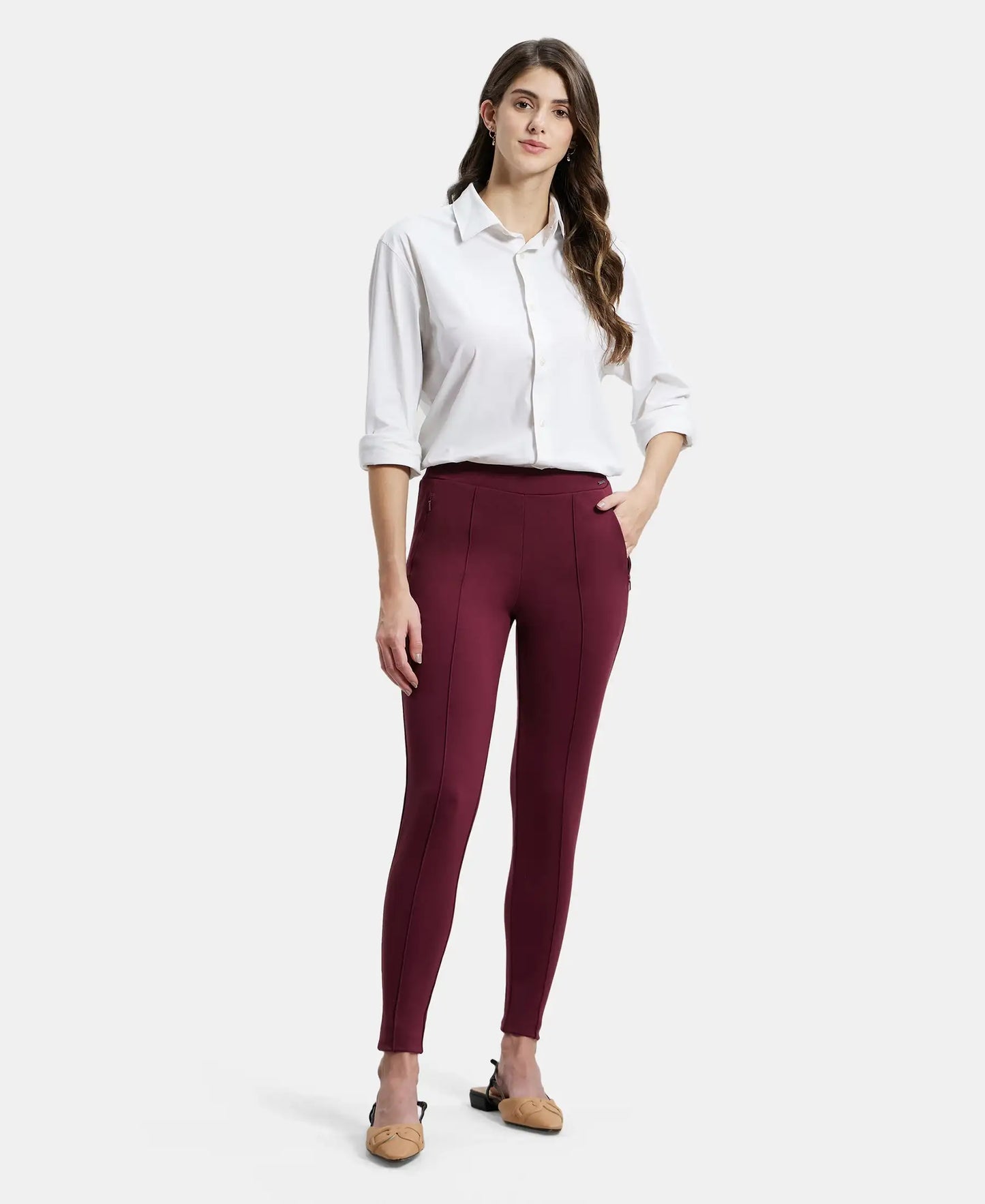 Rayon Nylon Elastane Treggings with Side Zipper Pockets - Fig-4