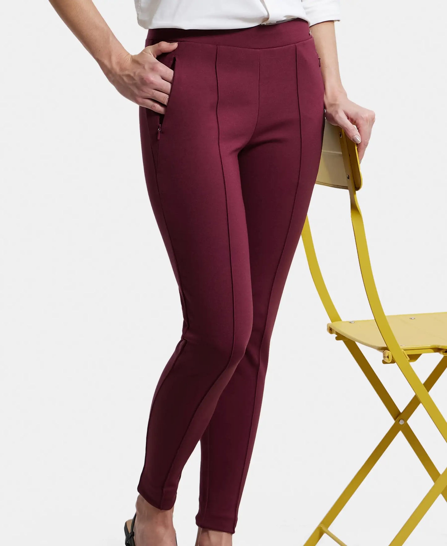 Rayon Nylon Elastane Treggings with Side Zipper Pockets - Fig-5