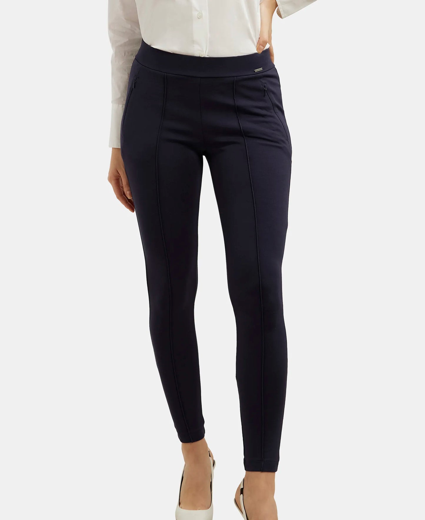 Rayon Nylon Elastane Treggings with Side Zipper Pockets - Navy Blazer-5