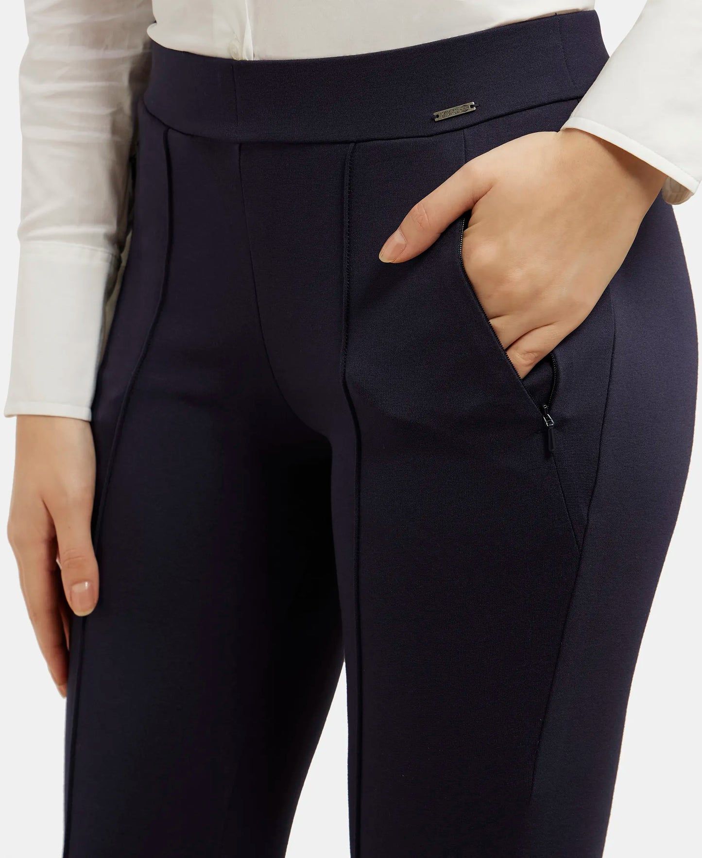 Rayon Nylon Elastane Treggings with Side Zipper Pockets - Navy Blazer-7