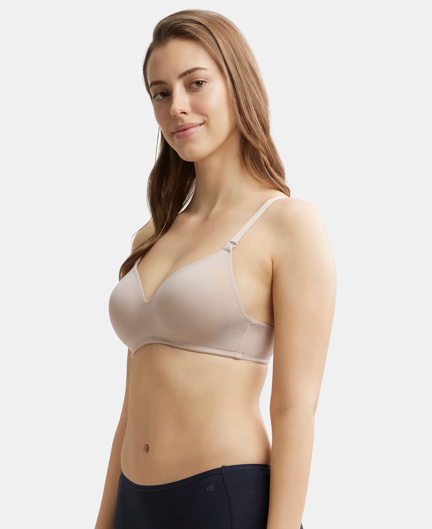 Wirefree Padded Tencel Lyocell Elastane Full Coverage Multiway T-Shirt Bra with Adjustable Straps - Mushroom-2