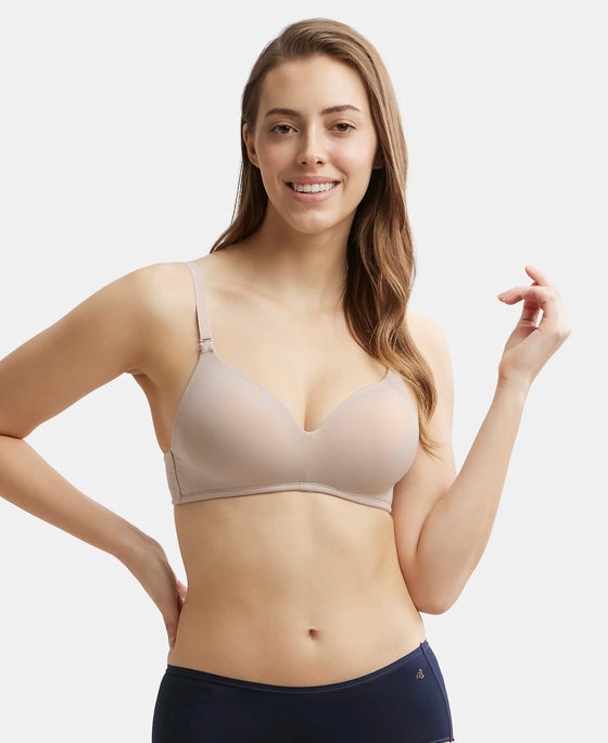 Wirefree Padded Tencel Lyocell Elastane Full Coverage Multiway T-Shirt Bra with Adjustable Straps - Mushroom-5