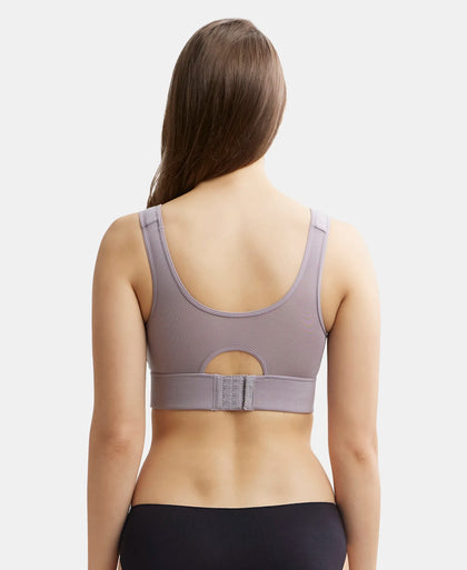 Wirefree Padded Tencel Lyocell Elastane Full Coverage Lounge Bra with Stay Fresh Properties and Removable Pads - Minimal Grey-3