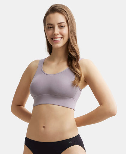 Wirefree Padded Tencel Lyocell Elastane Full Coverage Lounge Bra with Stay Fresh Properties and Removable Pads - Minimal Grey-5