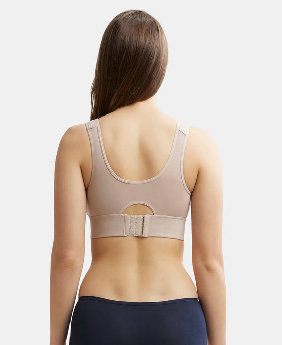 Wirefree Padded Tencel Lyocell Elastane Full Coverage Lounge Bra with Stay Fresh Properties and Removable Pads - Mushroom-3