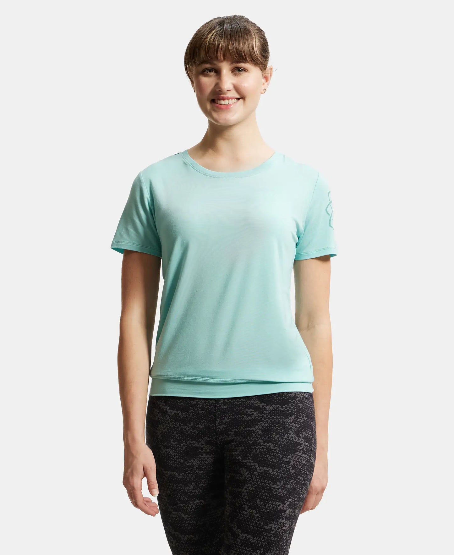 Tencel Lyocell Elastane Relaxed Fit Graphic Printed Half Sleeve T-Shirt - Aqua Haze-1