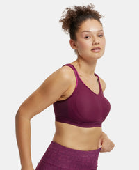 Wirefree Non Padded Microfiber Elastane Full Coverage Sports Bra with StayDry Treatment - Grape Wine-2