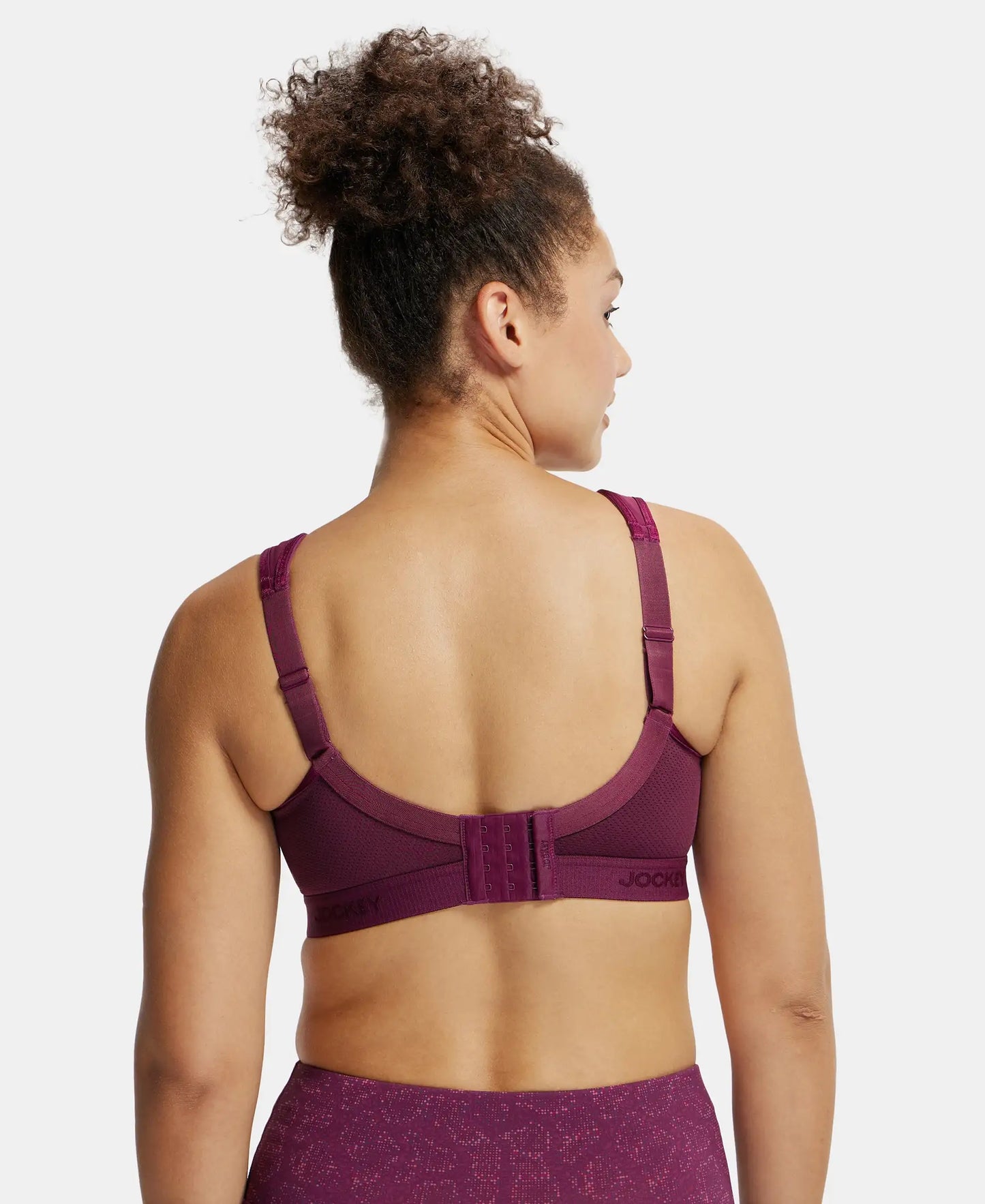 Wirefree Non Padded Microfiber Elastane Full Coverage Sports Bra with StayDry Treatment - Grape Wine-3
