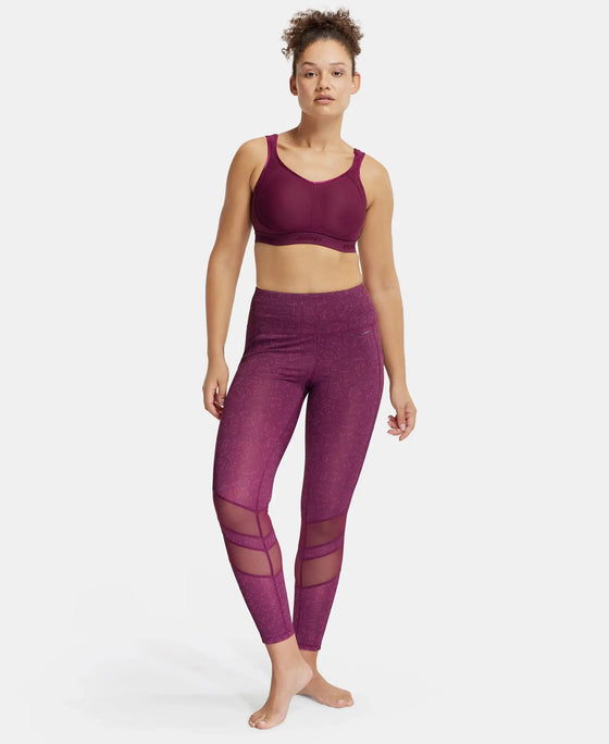 Wirefree Non Padded Microfiber Elastane Full Coverage Sports Bra with StayDry Treatment - Grape Wine-4