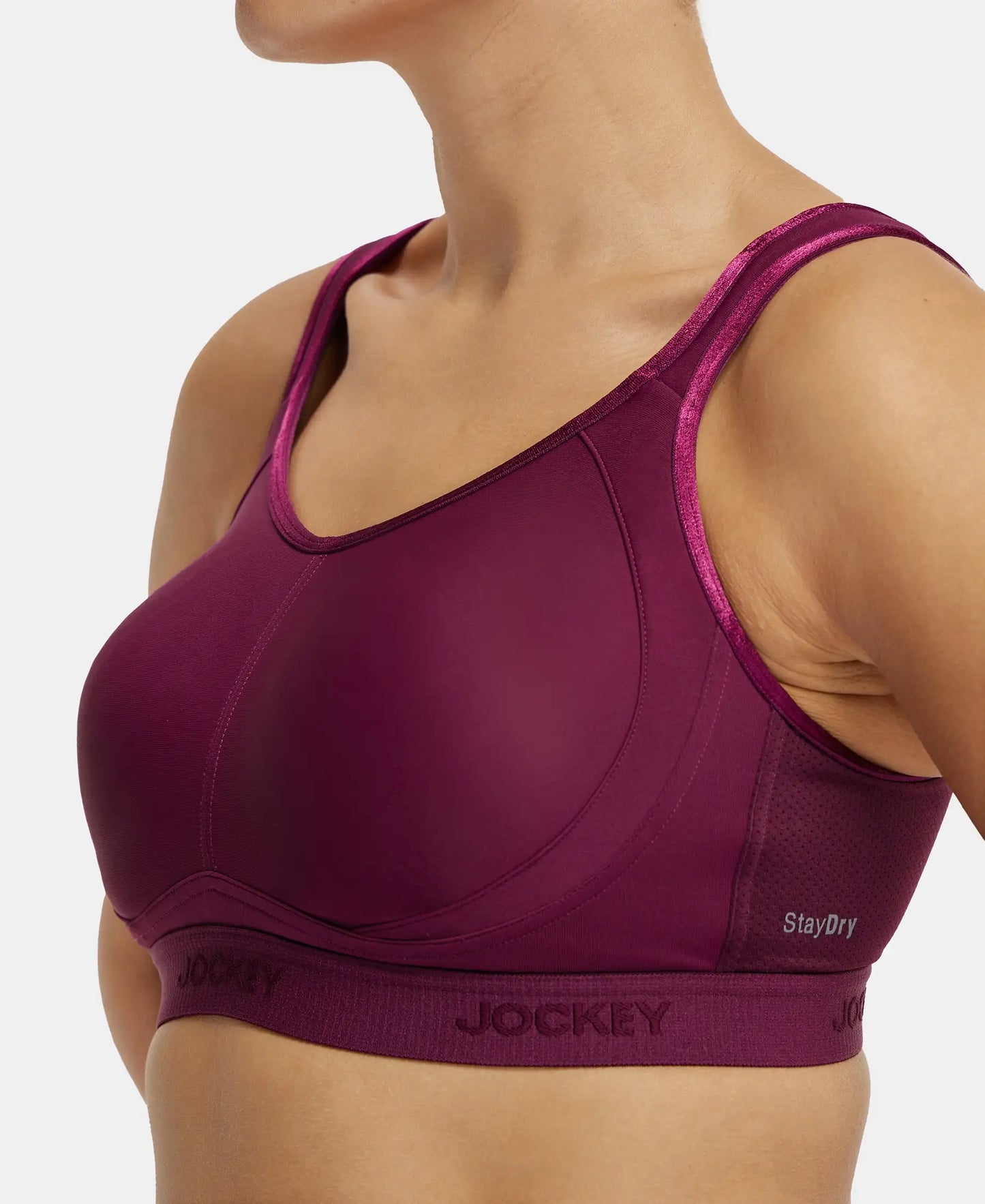Wirefree Non Padded Microfiber Elastane Full Coverage Sports Bra with StayDry Treatment - Grape Wine-6