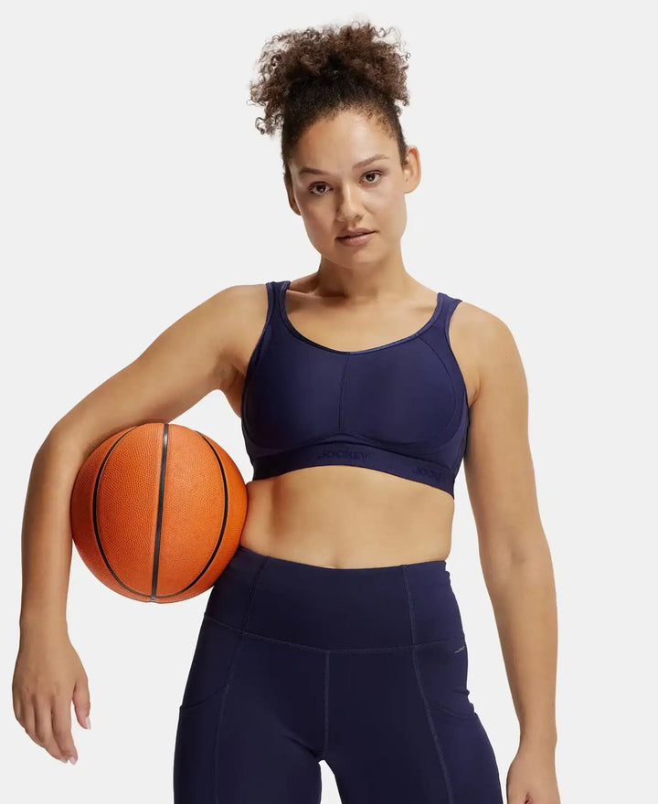 Wirefree Non Padded Microfiber Elastane Full Coverage Sports Bra with StayDry Treatment - Peacoat-5