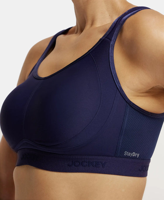 Wirefree Non Padded Microfiber Elastane Full Coverage Sports Bra with StayDry Treatment - Peacoat-6