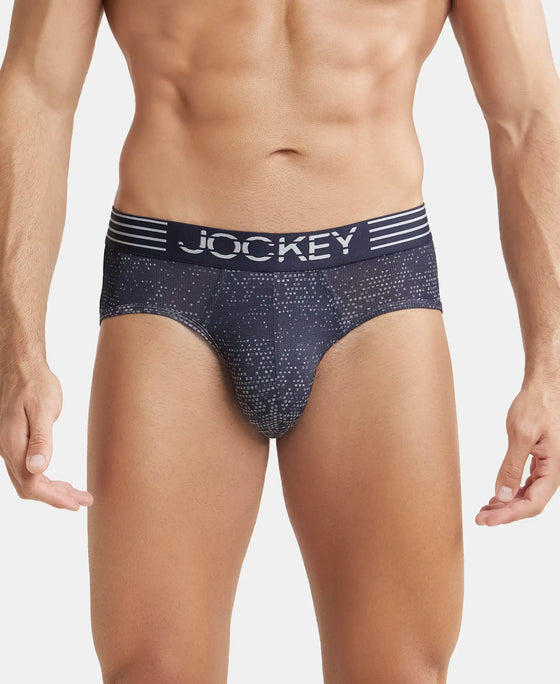 Microfiber Mesh Elastane Printed Performance Brief with StayDry Technology - True Navy-1