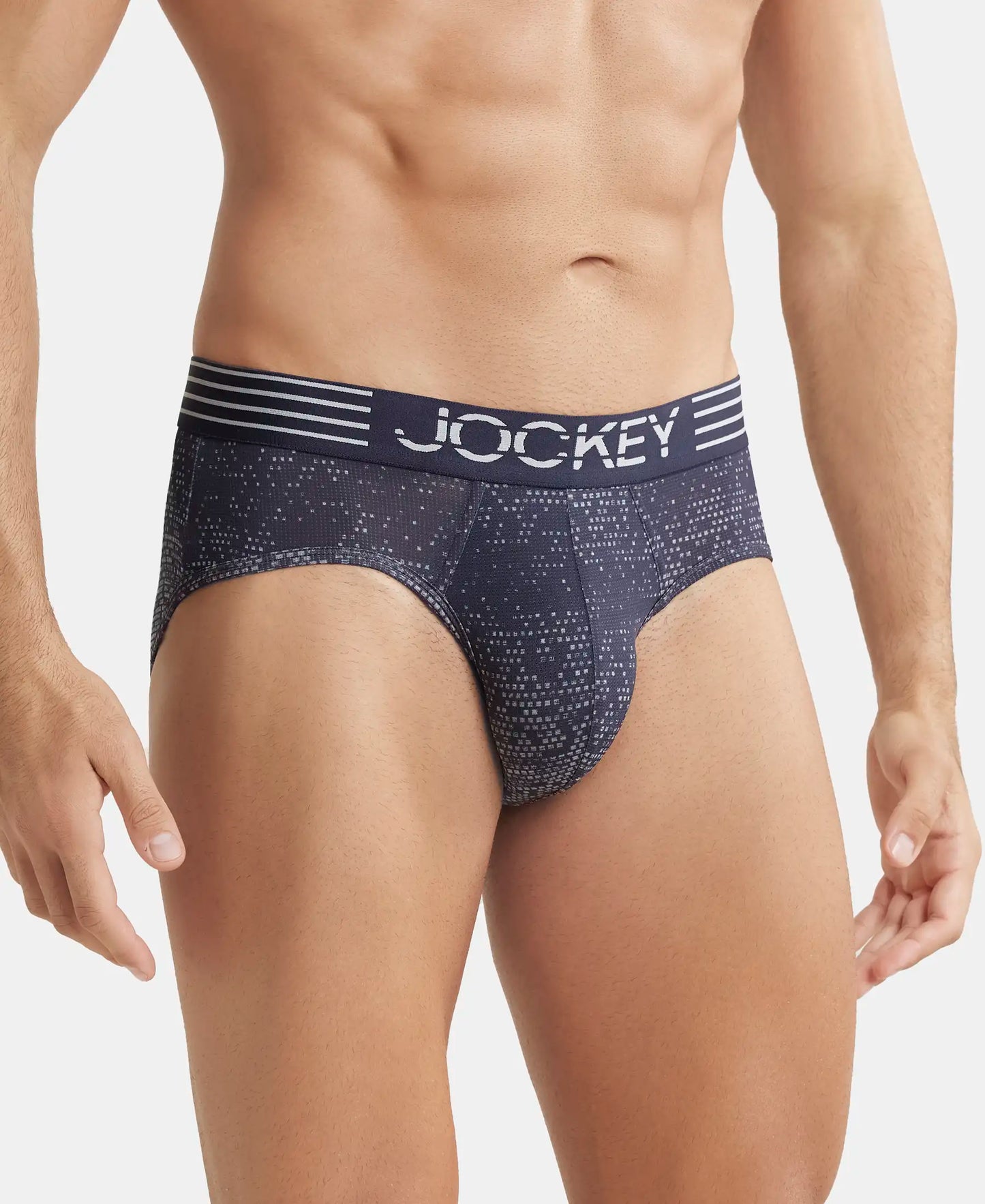 Microfiber Mesh Elastane Printed Performance Brief with StayDry Technology - True Navy-2