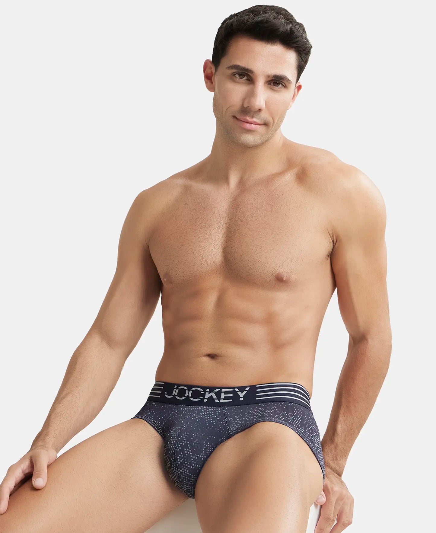 Microfiber Mesh Elastane Printed Performance Brief with StayDry Technology - True Navy-5