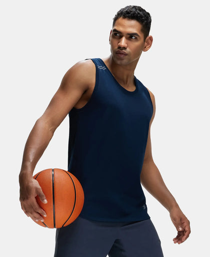 Super Combed Cotton Blend Solid Performance Tank Top with Breathable Mesh - Navy-5