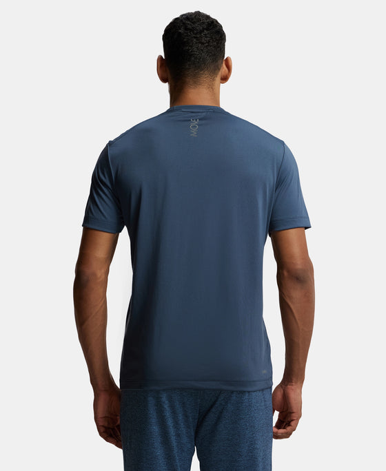 Microfiber Fabric Round Neck Half Sleeve T-Shirt with Breathable Mesh - Mid Night Navy-3
