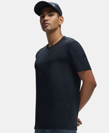 Recycled Microfiber Elastane Stretch Fabric Round Neck Half Sleeve Breathable Mesh T-Shirt - Black-5