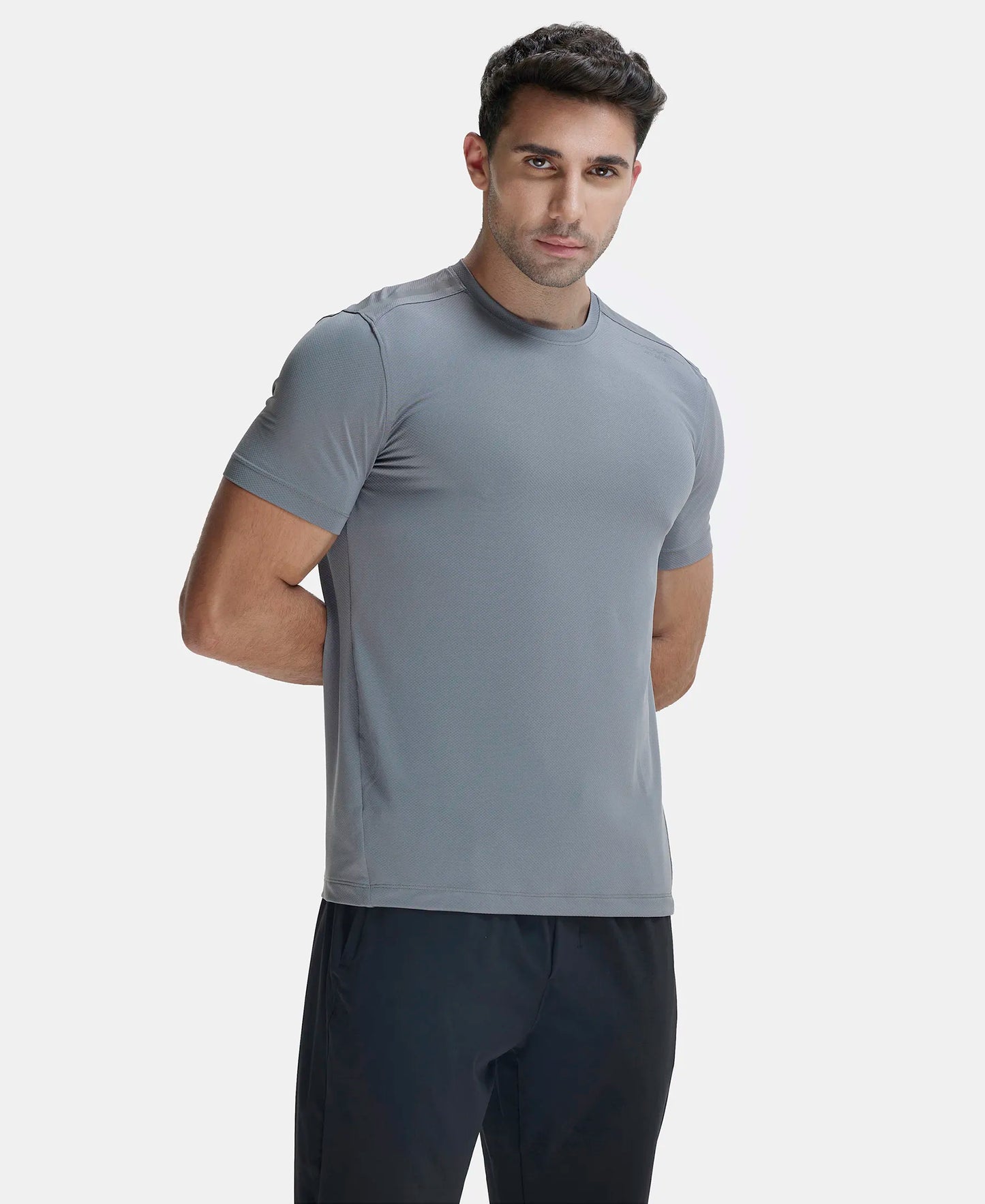 Recycled Microfiber Elastane Stretch Fabric Round Neck Half Sleeve Breathable Mesh T-Shirt - Quiet Shade-2
