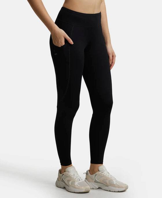 Tactel Microfiber Elastane Performance Leggings with Broadwaistband & Side Pockets - Black-2