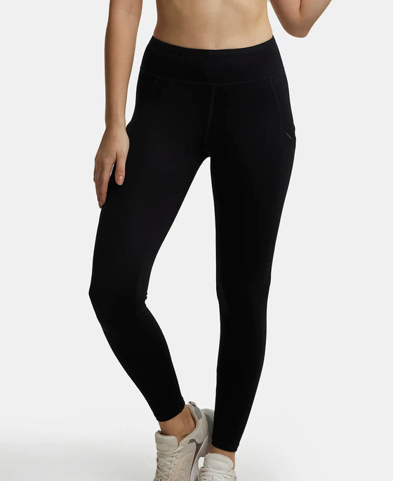 Tactel Microfiber Elastane Performance Leggings with Broadwaistband & Side Pockets - Black-5