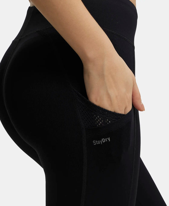 Tactel Microfiber Elastane Performance Leggings with Broadwaistband & Side Pockets - Black-8